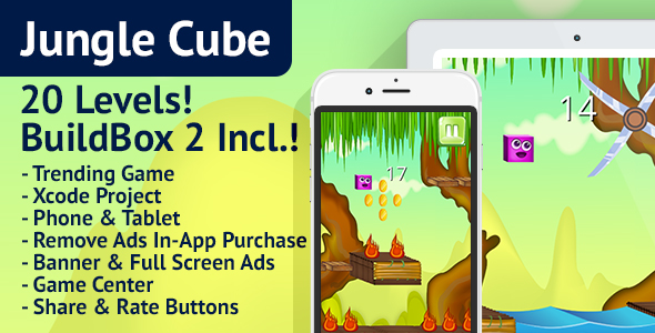 Jungle Cube: iOS, Easy Reskin, AdMob, Remove Ads, BuildBox Included