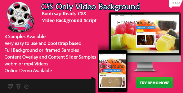 CSS Video Background - Bootstrap Ready with Content Overlay - HTML5