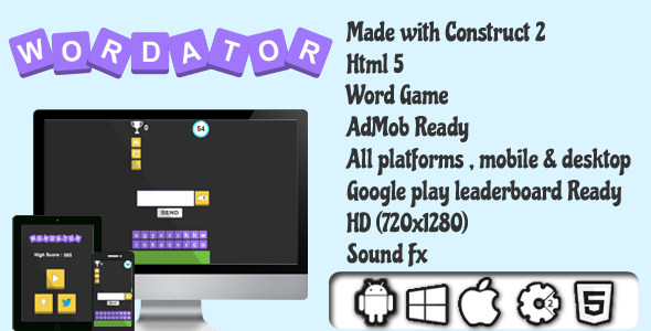 Wordator - HTML5 Word Game - AdMob Ready
