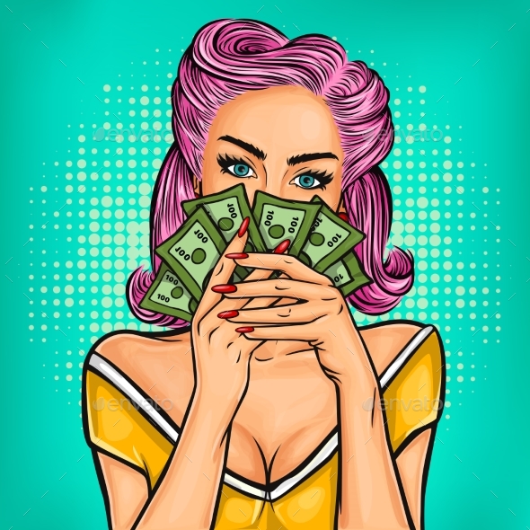 Vector Pop Art Girl with Cash