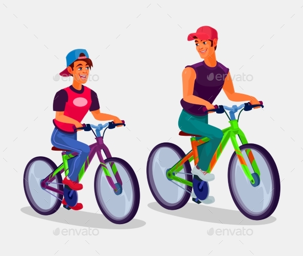 Two Young Men Riding Bicycles