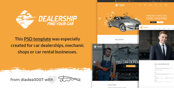 Dealership - Car Dealership, Mechanic & Rental PSD Template