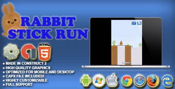 Rabbit Stick Run HTML5 Survival Game - AdMob - Construct 2 CAPX