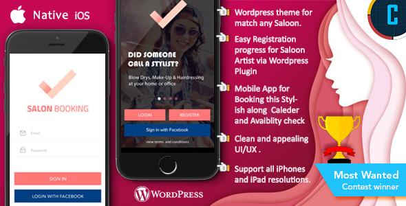 Saloon Booking iOS Native App with WordPress Plugin with Responsive Web Theme