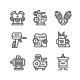 Set Line Icons of Motor and Engine