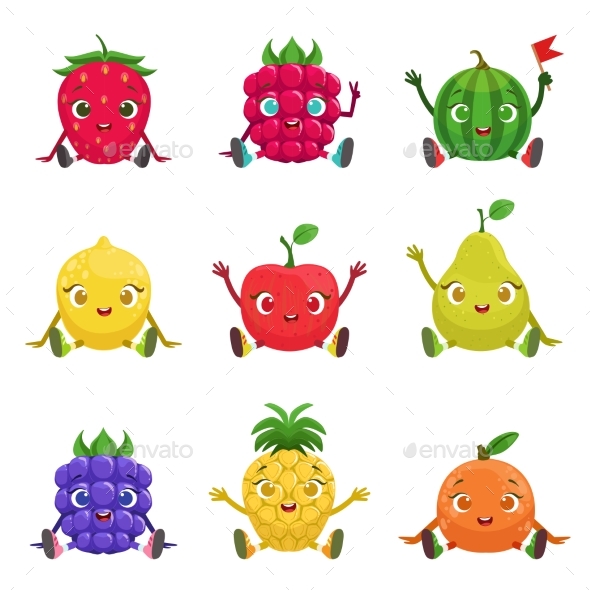 Fruit and Berries Characters Sitting