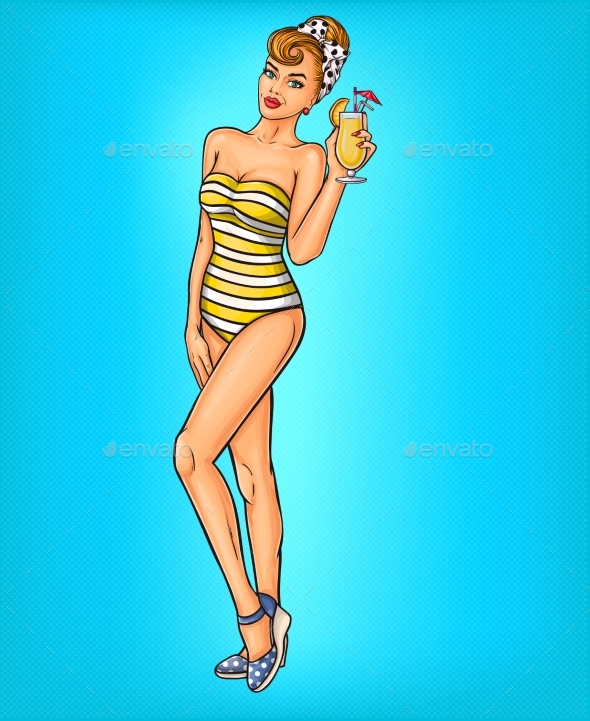 Vector Pop Art Girl in a Bathing Suit