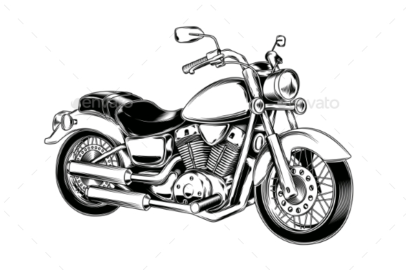 Hand-Drawn Vintage Motorcycle