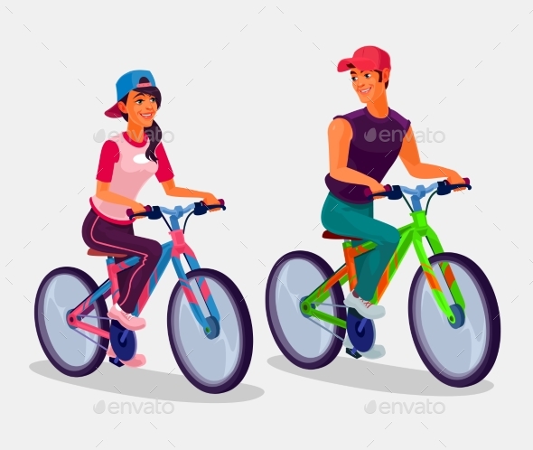 Young Boy and Girl Riding Bicycles