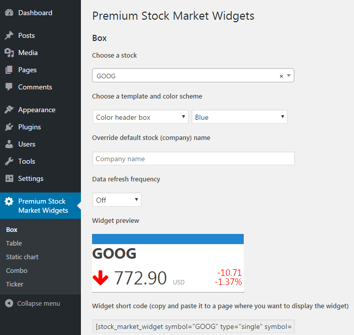 stock market widgets for website