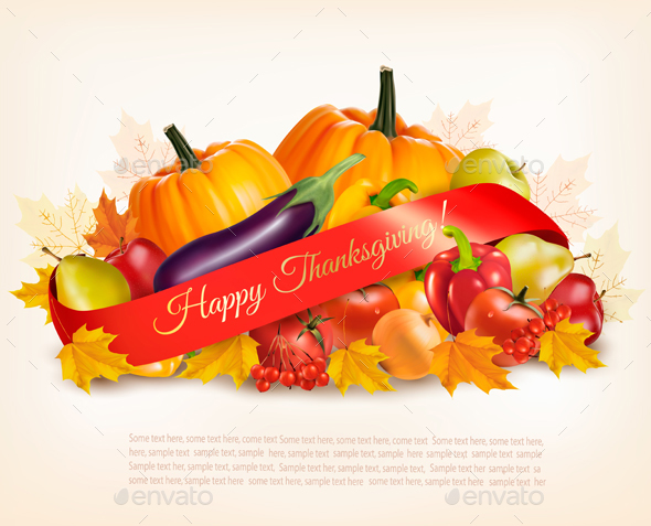 Happy Thanksgiving Banner With Autumn Vegetables Vector