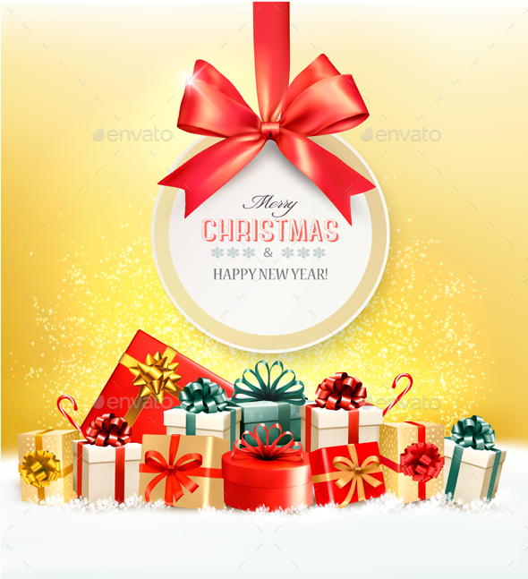 Christmas Presents With A Gift Card And A Ribbon Vector