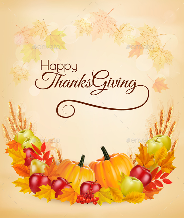 Happy Thanksgiving Background With Colorful Autumn Leaves