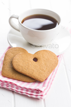 Photodune Gingerbread heart shape and coffee mug. 18737420