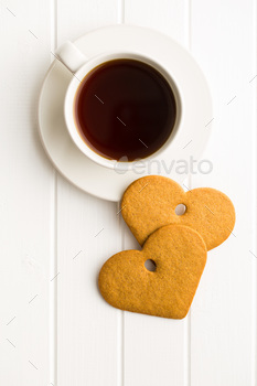 Photodune Gingerbread heart shape and coffee mug. 18737414