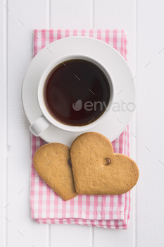 Photodune Gingerbread heart shape and coffee mug. 18737443