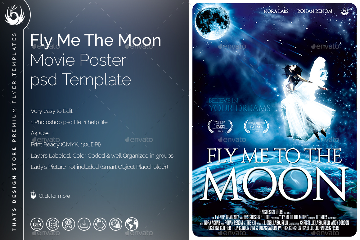 Fly Me to the Moon Movie Poster Template by lou606 GraphicRiver