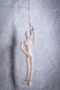 Photodune Wooden figure of human in a hangmans loop 18769819