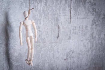Photodune Wooden figure of human in a hangmans loop 18780135