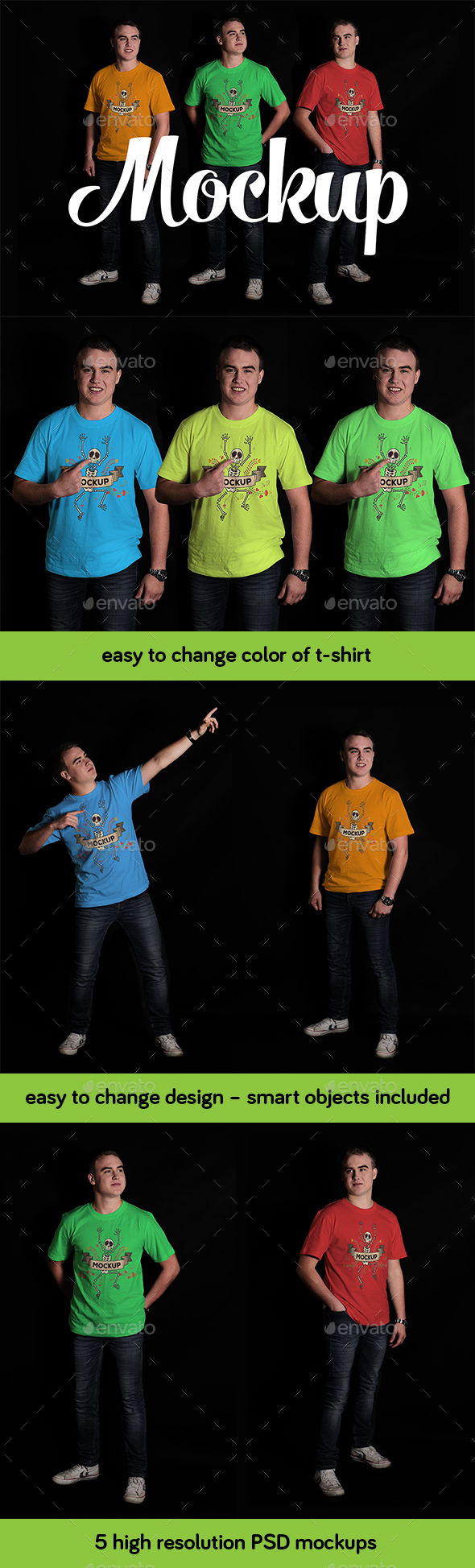 5 Male T-shirt Mockups