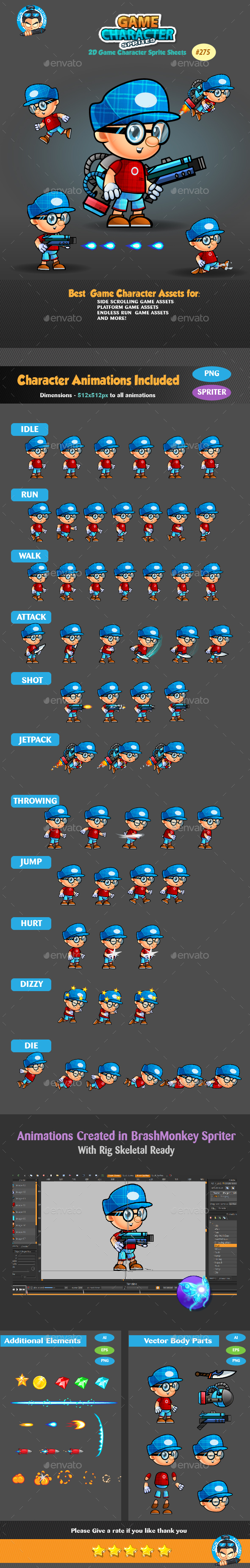 2D Game Character Sprites 275 by pasilan | GraphicRiver