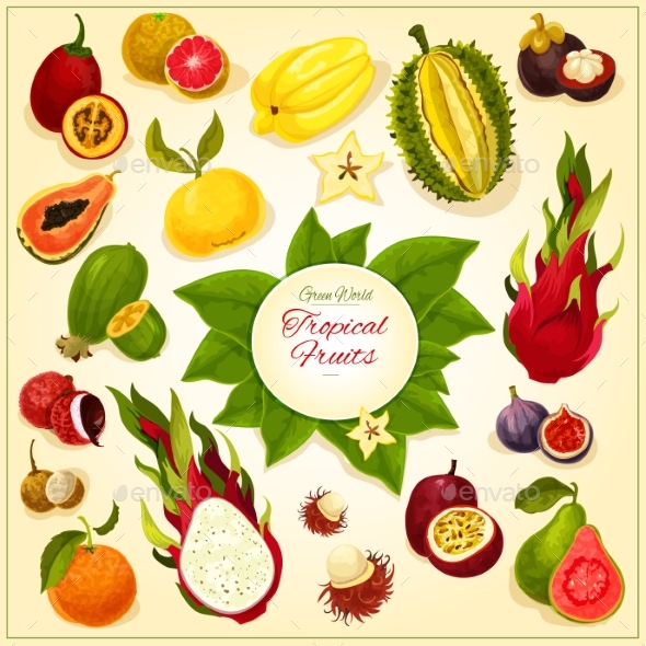 Tropical And Exotic Fruits Vector Icons