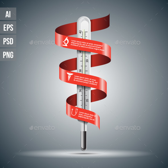 Vector thermometer with red ribbon for infographics