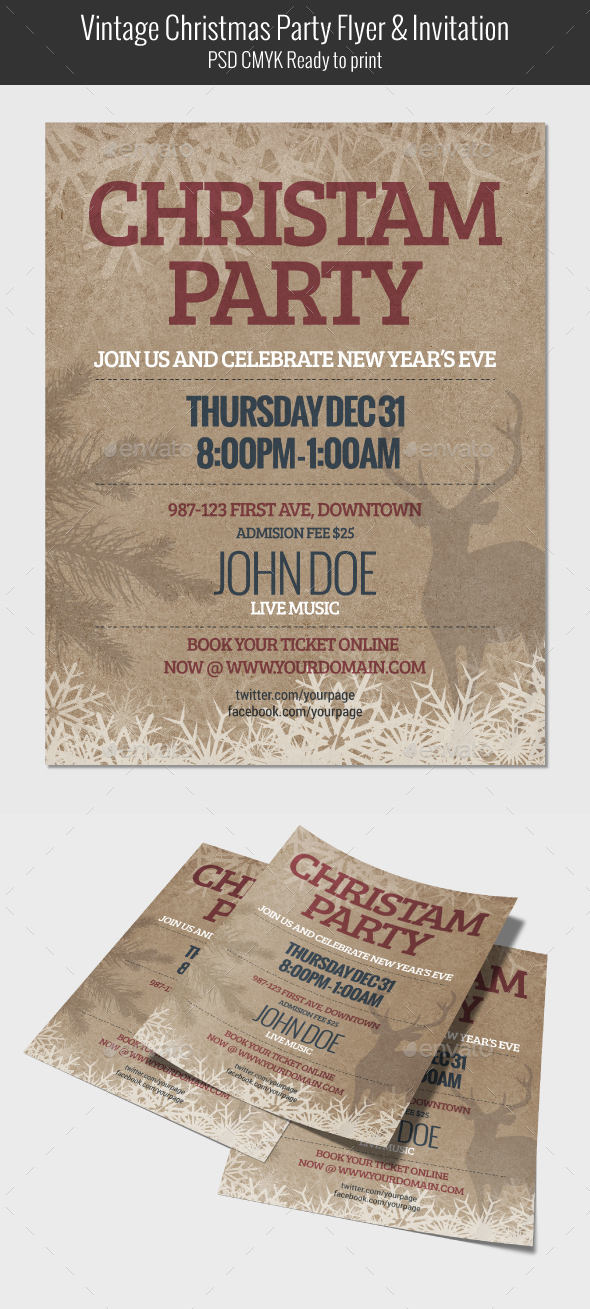 Vintage Christmas Party Flyer u0026 Invitation