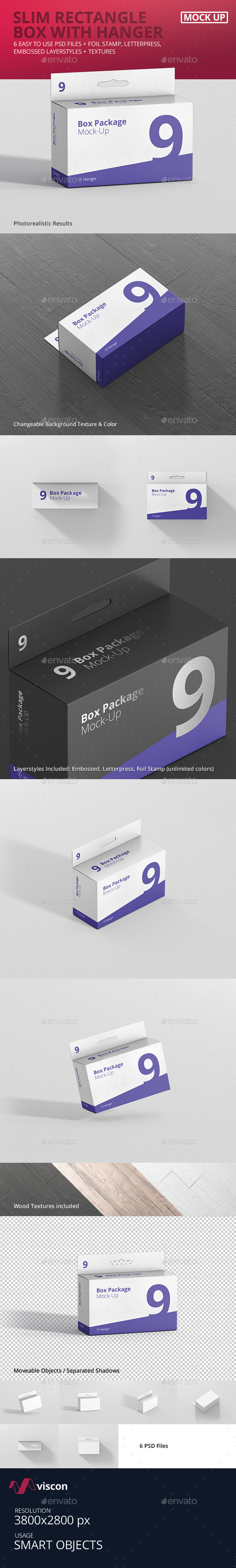 Package Box Mockup - Slim Rectangle with Hanger