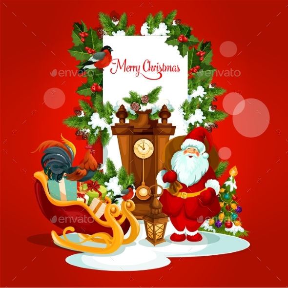 Christmas Greeting Card with Santa and Gift