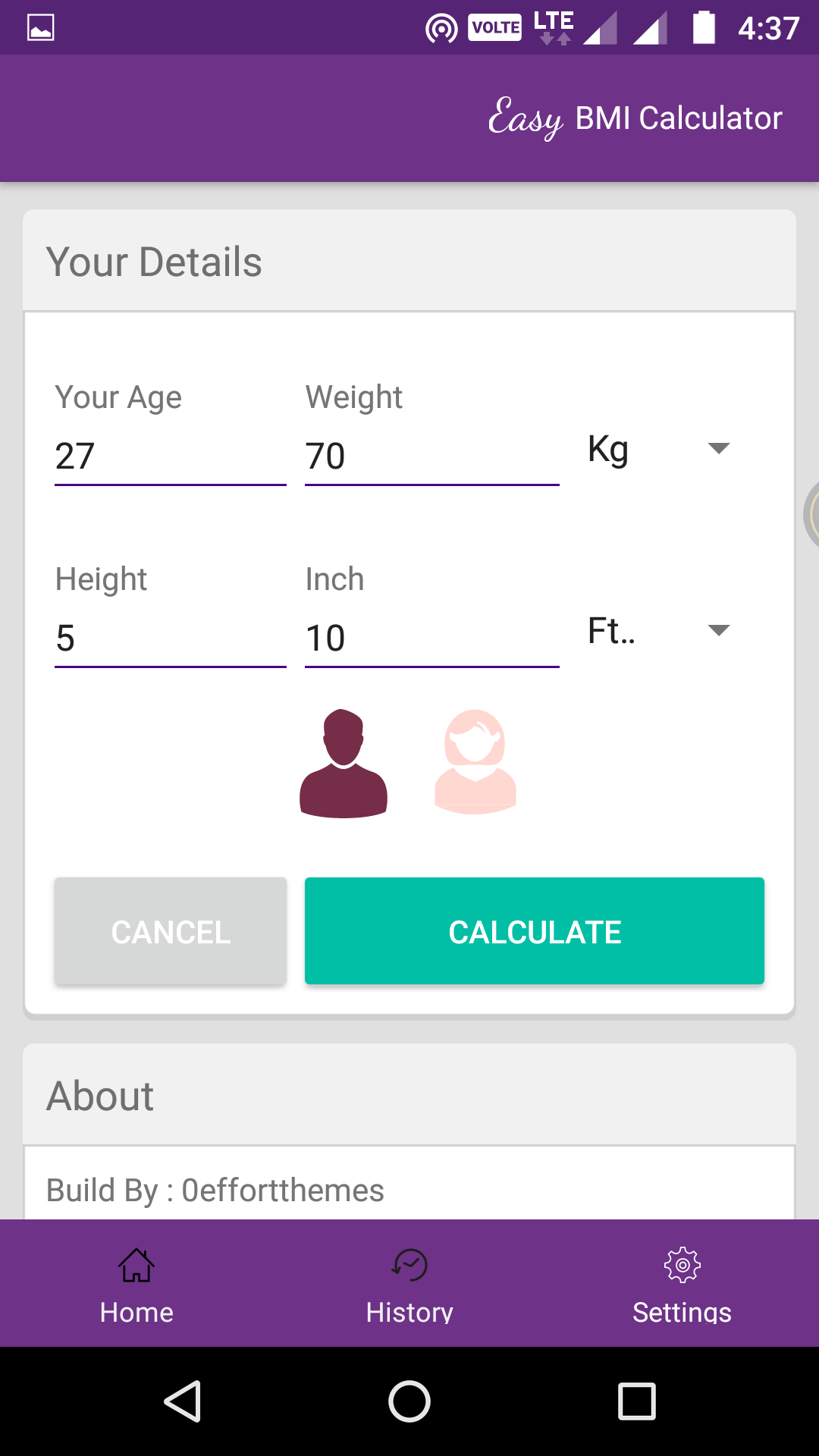 Easy BMI Calculator | Android Studio Mobile Application by 0effortthemes