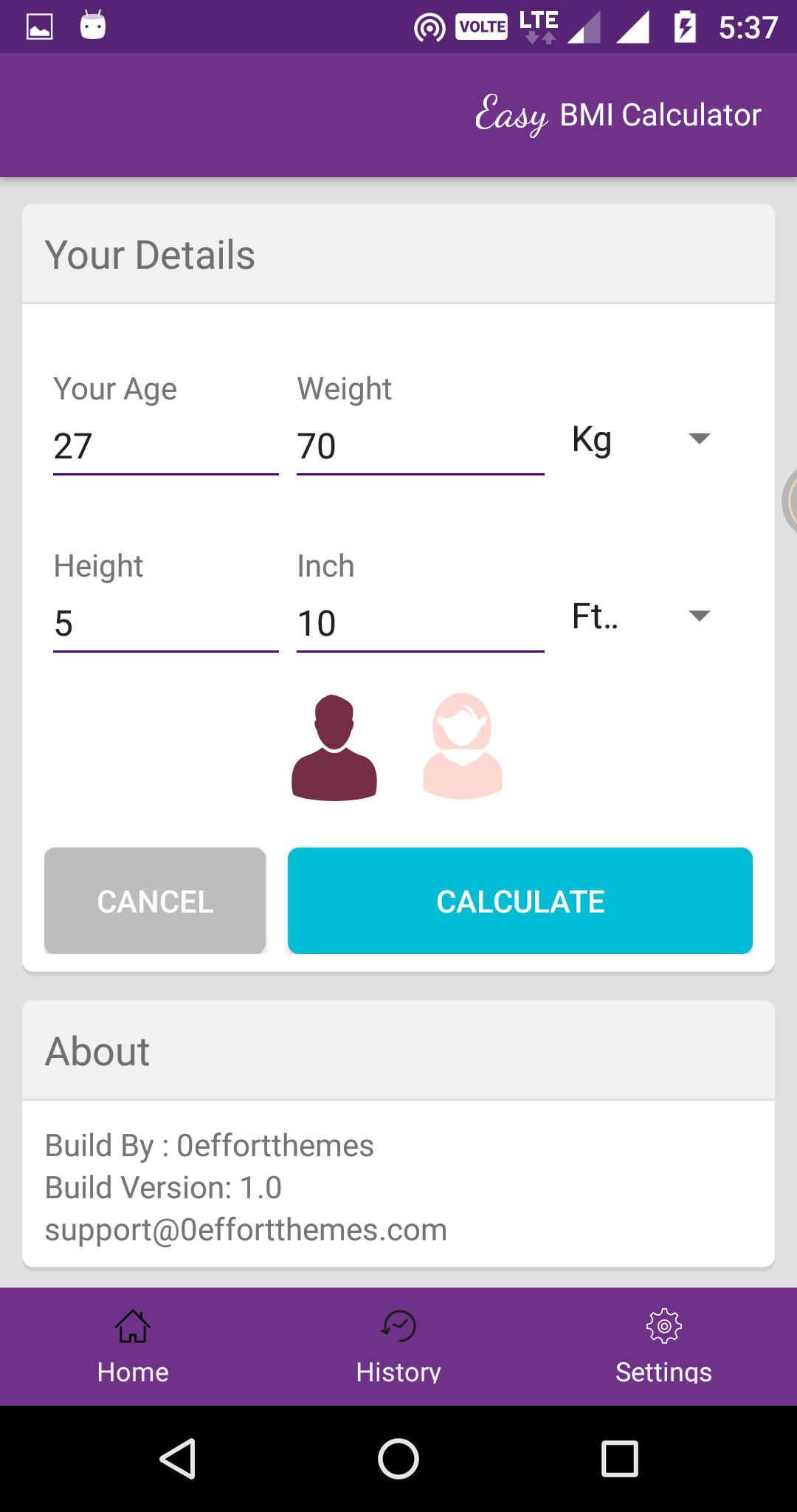Easy BMI Calculator Android Studio Mobile Application by 0effortthemes