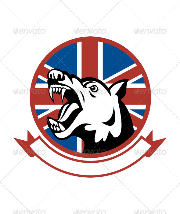 Angry Dog Mascot British Flag