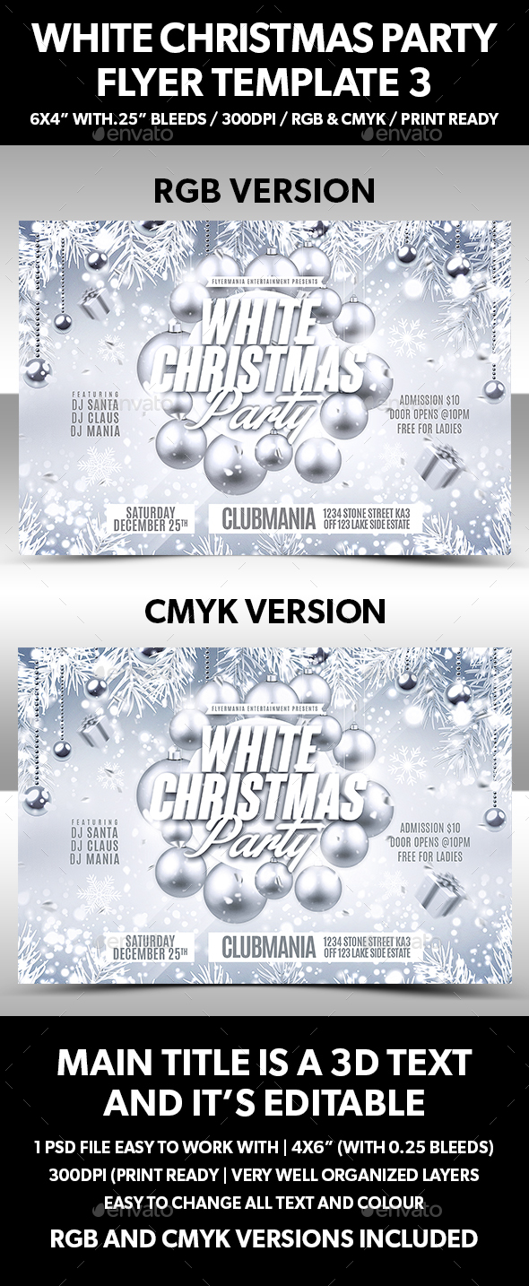 White Christmas Party Flyer Template 3