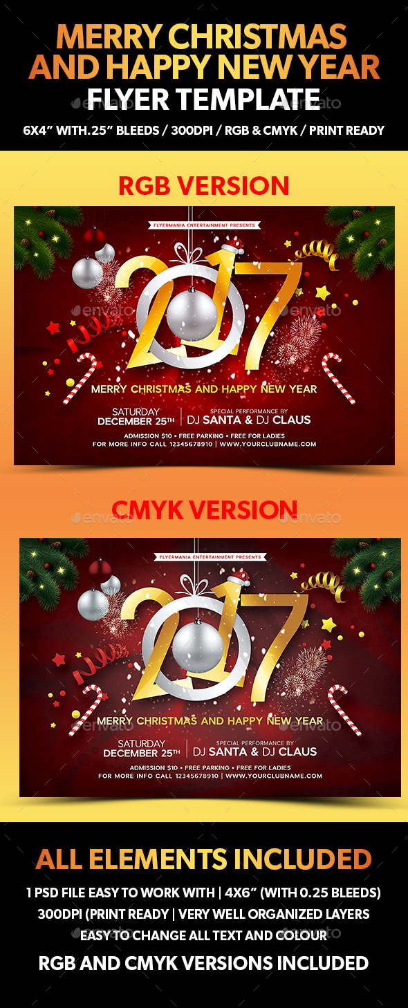 Merry Christmas and Happy New Year Flyer Template