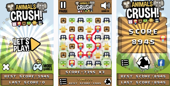 Animals Crush Match3 - HTML5 Game + Android + AdMob (Capx)