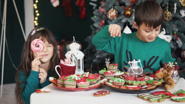 Kids Playing Near Christmas Tree