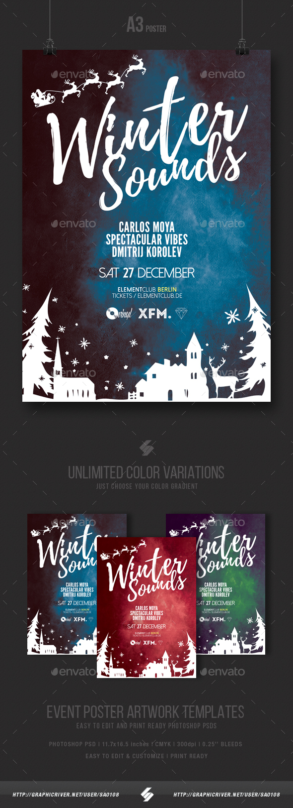 Winter Sounds - Christmas Party Flyer / Poster Template A3