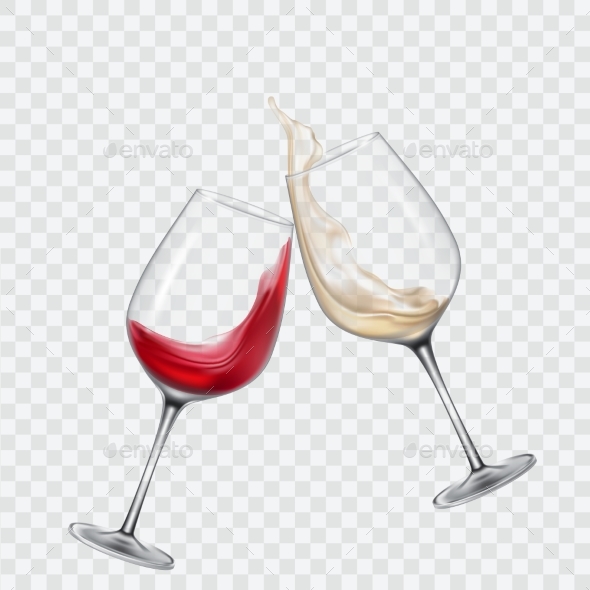 Set of Transparent Glasses with White and Red Wine