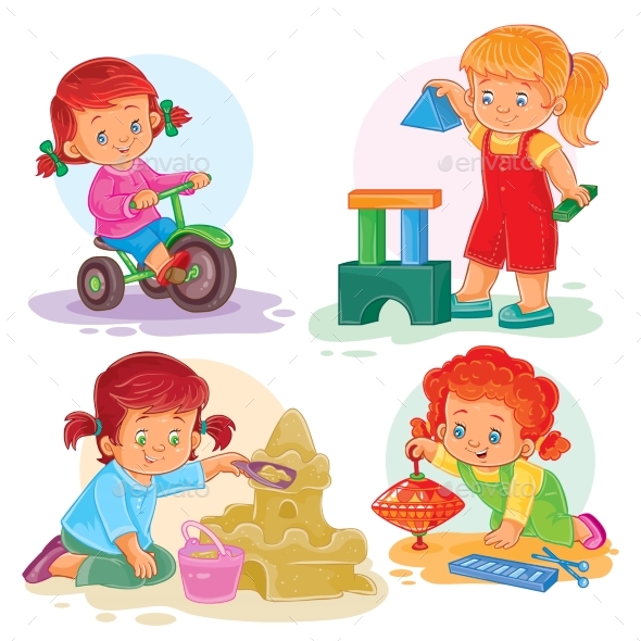 Small Girls Playing with Toys