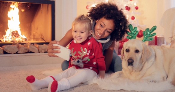 Happy Family Selfie Portrait at Christmas