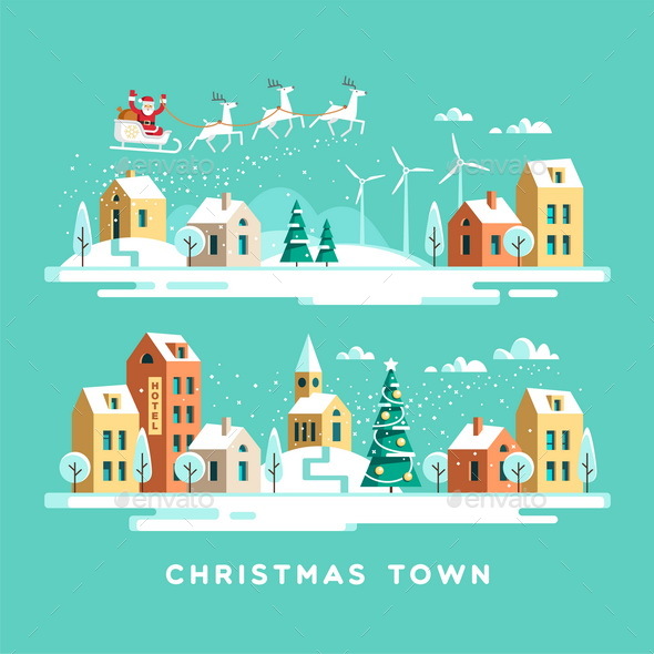 Christmas Greeting Card Winter Town
