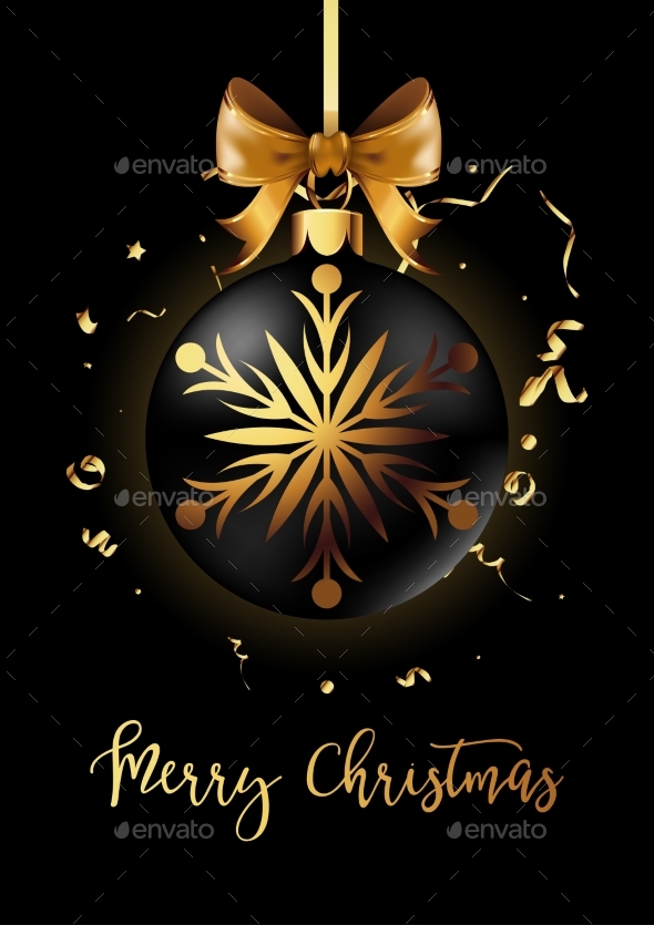 Black Christmas Decoration Ball with Golden Ribbon