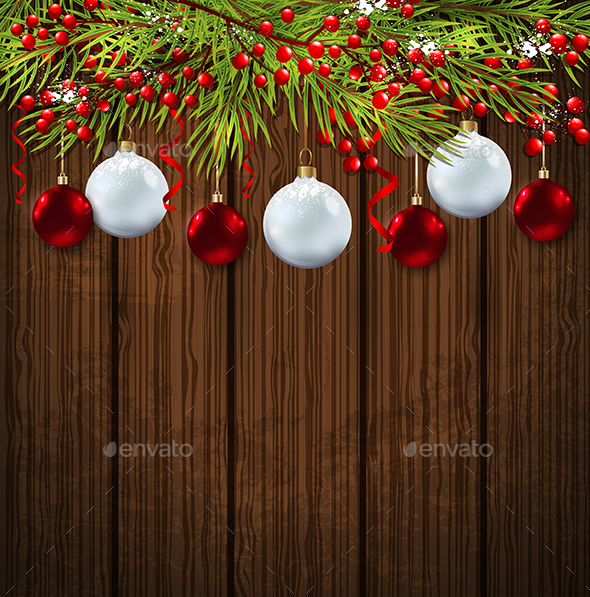 Christmas Card with Green Fir Branch