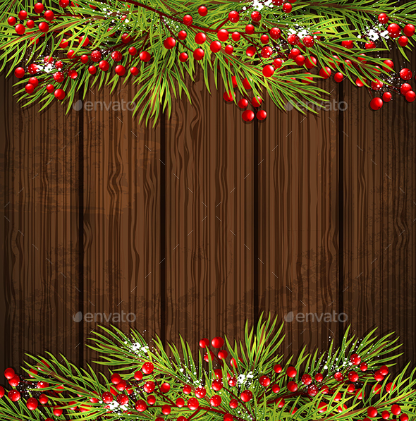 Christmas Card with Green Fir Branch
