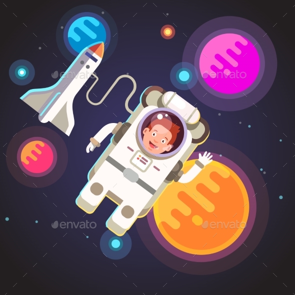 Astronaut Boy Flying in Space