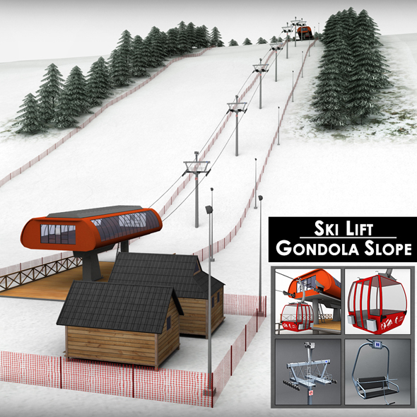 Ski slope lift gondola mountain large pack - 3DOcean Item for Sale