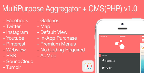 Multi-Purpose Aggregator + CMS(PHP) iOS Application v1.0