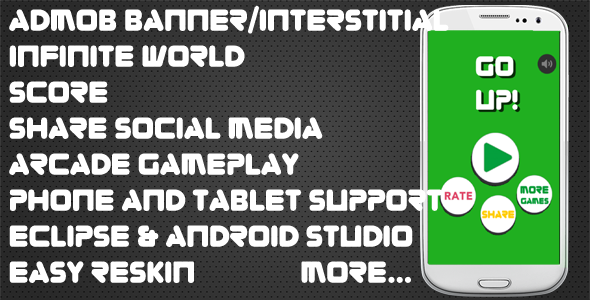 Go UP! - Android studio & Eclipse + Admob Ads + Share + Infinite World