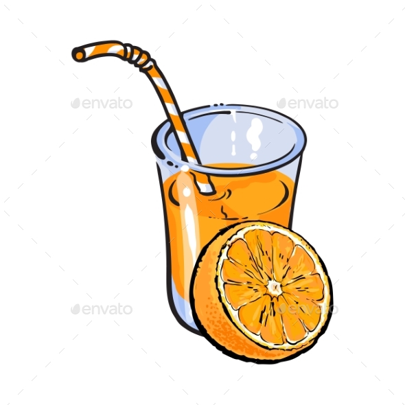 Glass of Freshly Squeezed Juice with Orange Half